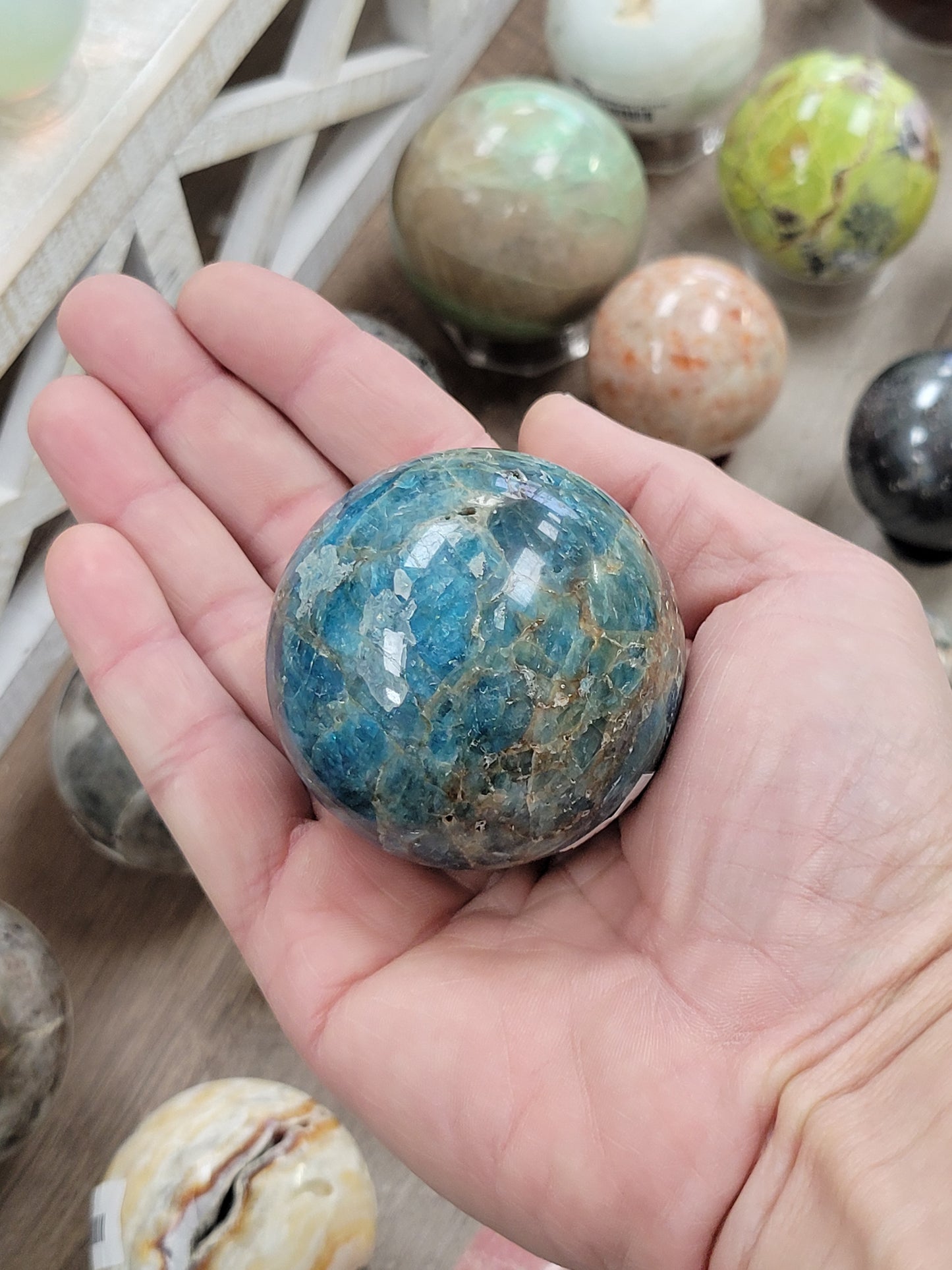 BLUE APATITE SPHERE